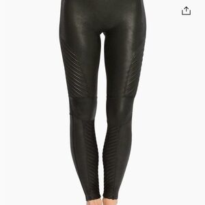 SPANX faux leather moto black Leggings size Lg Like New